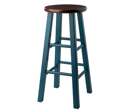 Ivy Round Bar Stool with Footrest, 29' High, Rustic Teal and Walnut
