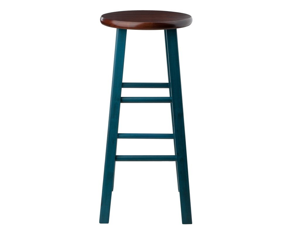 Ivy Round Bar Stool with Footrest, 29' High, Rustic Teal and Walnut
