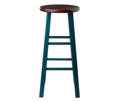 Ivy Round Bar Stool with Footrest, 29' High, Rustic Teal and Walnut