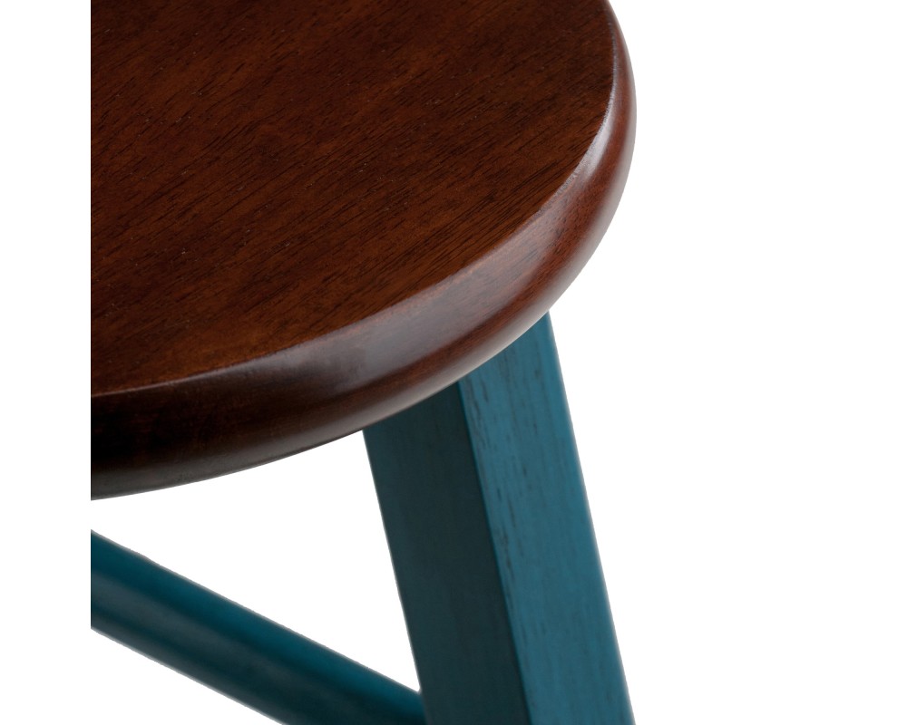 Ivy Round Bar Stool with Footrest, 29' High, Rustic Teal and Walnut