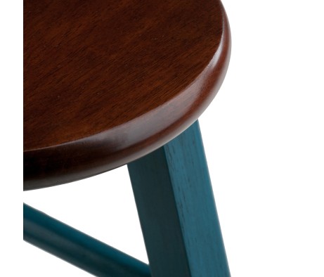 Ivy Round Bar Stool with Footrest, 29' High, Rustic Teal and Walnut