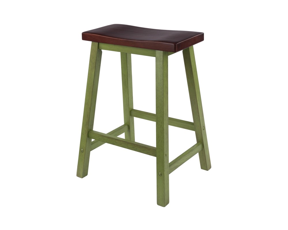 Satori Saddle Seat 24' Counter Stool, Rustic Green and Walnut
