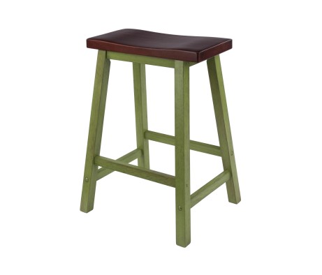 Satori Saddle Seat 24' Counter Stool, Rustic Green and Walnut