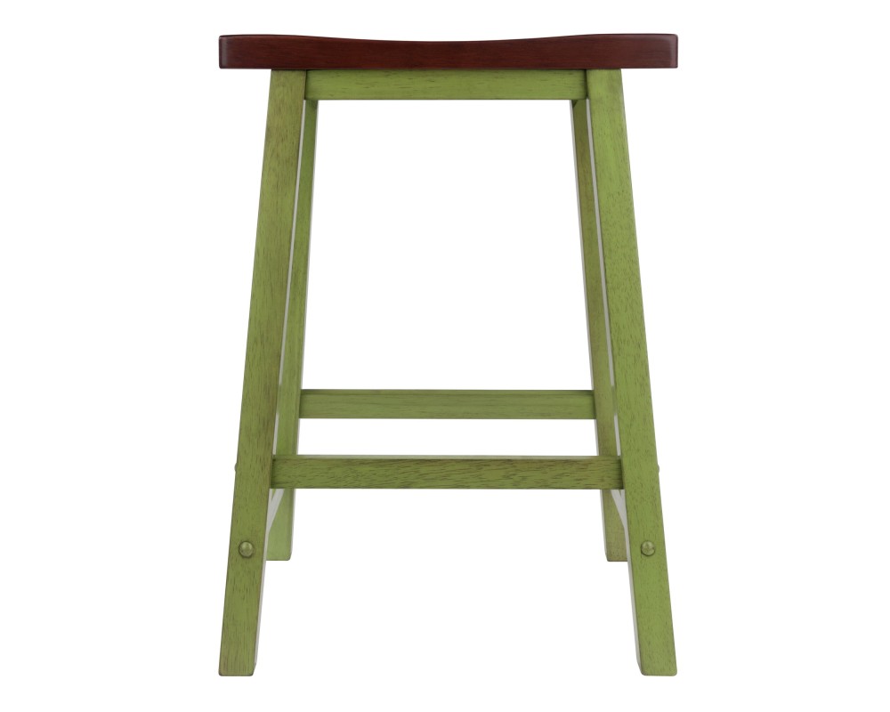Satori Saddle Seat 24' Counter Stool, Rustic Green and Walnut