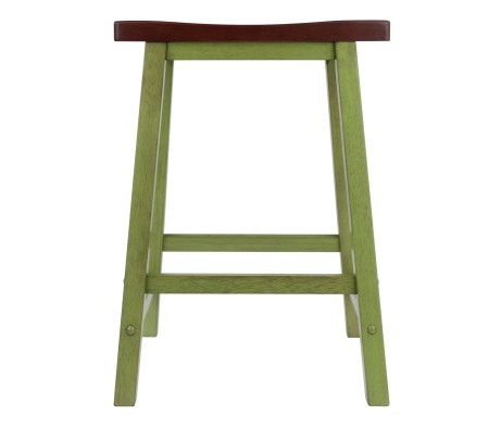 Satori Saddle Seat 24' Counter Stool, Rustic Green and Walnut