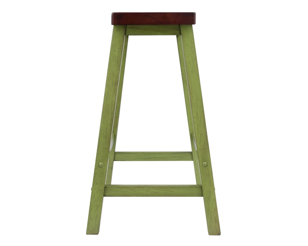 Satori Saddle Seat 24' Counter Stool, Rustic Green and Walnut