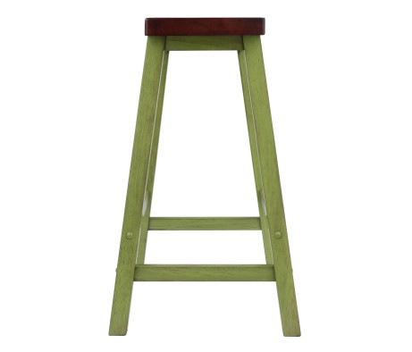 Satori Saddle Seat 24' Counter Stool, Rustic Green and Walnut