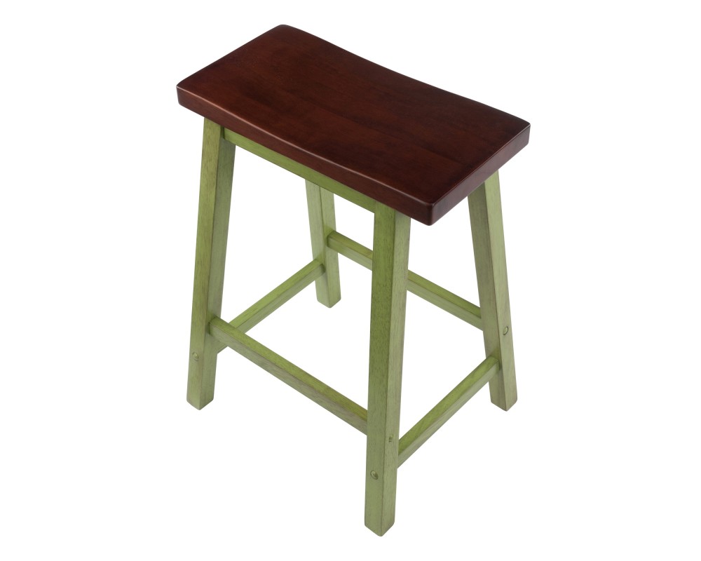 Satori Saddle Seat 24' Counter Stool, Rustic Green and Walnut
