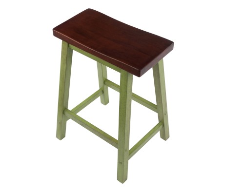 Satori Saddle Seat 24' Counter Stool, Rustic Green and Walnut