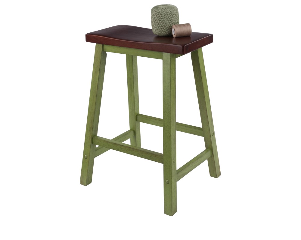Satori Saddle Seat 24' Counter Stool, Rustic Green and Walnut