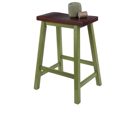 Satori Saddle Seat 24' Counter Stool, Rustic Green and Walnut
