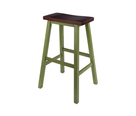 Satori Saddle Seat Bar Stool, Rustic Green and Walnut