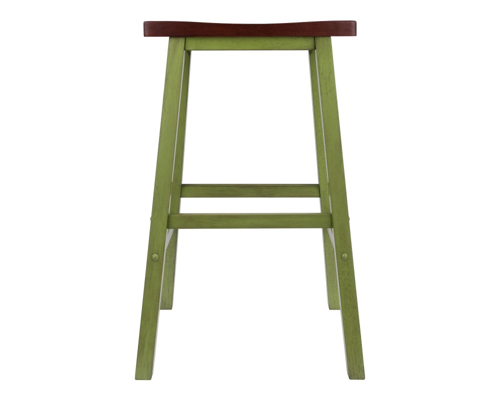 Satori Saddle Seat Bar Stool, Rustic Green and Walnut