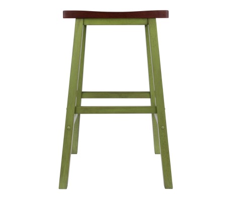 Satori Saddle Seat Bar Stool, Rustic Green and Walnut