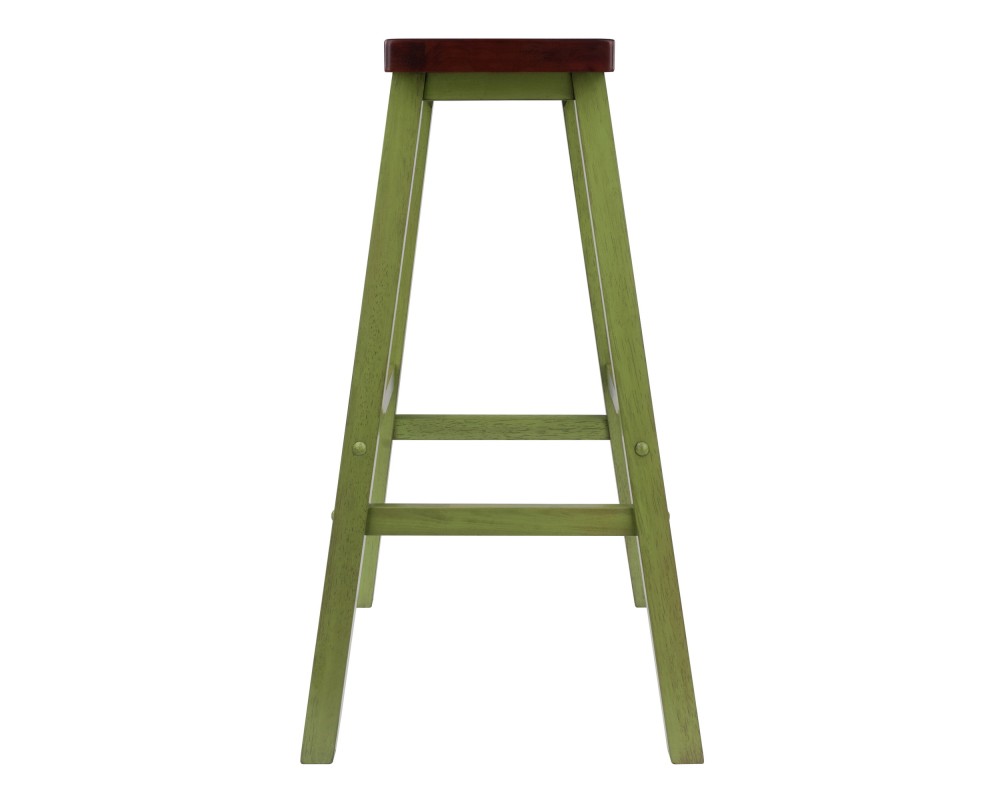Satori Saddle Seat Bar Stool, Rustic Green and Walnut