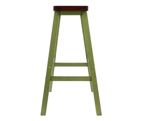 Satori Saddle Seat Bar Stool, Rustic Green and Walnut