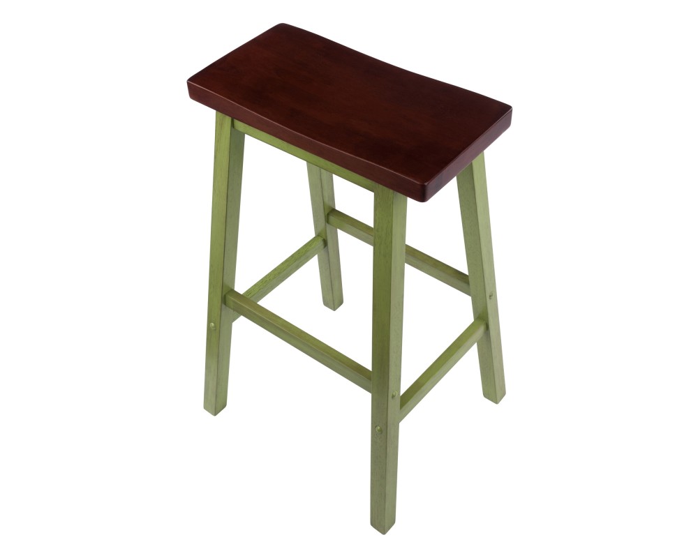 Satori Saddle Seat Bar Stool, Rustic Green and Walnut