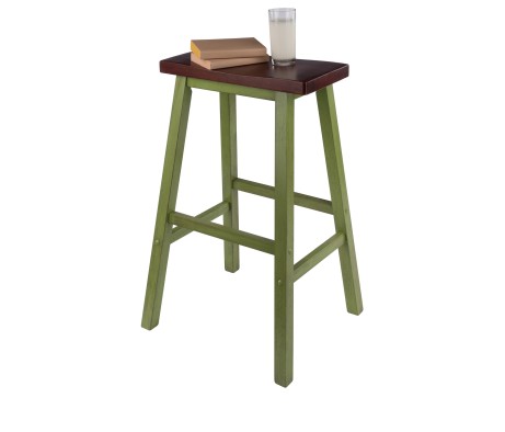 Satori Saddle Seat Bar Stool, Rustic Green and Walnut
