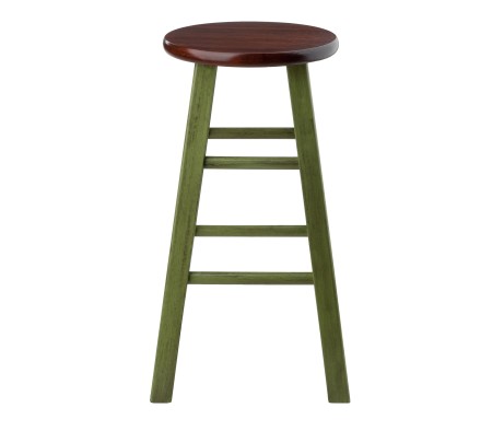 Ivy Round Counter Stool with Footrest, 24' High, Rustic Green and Walnut