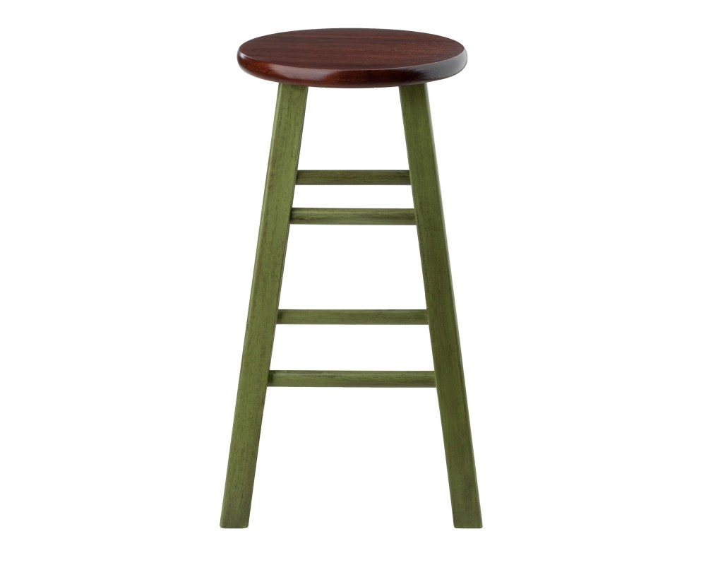 Ivy Round Counter Stool with Footrest, 24' High, Rustic Green and Walnut