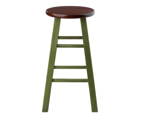 Ivy Round Counter Stool with Footrest, 24' High, Rustic Green and Walnut