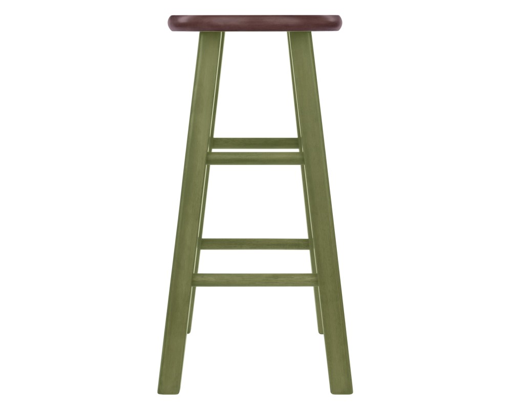 Ivy Round Counter Stool with Footrest, 24' High, Rustic Green and Walnut