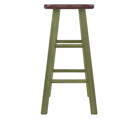 Ivy Round Counter Stool with Footrest, 24' High, Rustic Green and Walnut