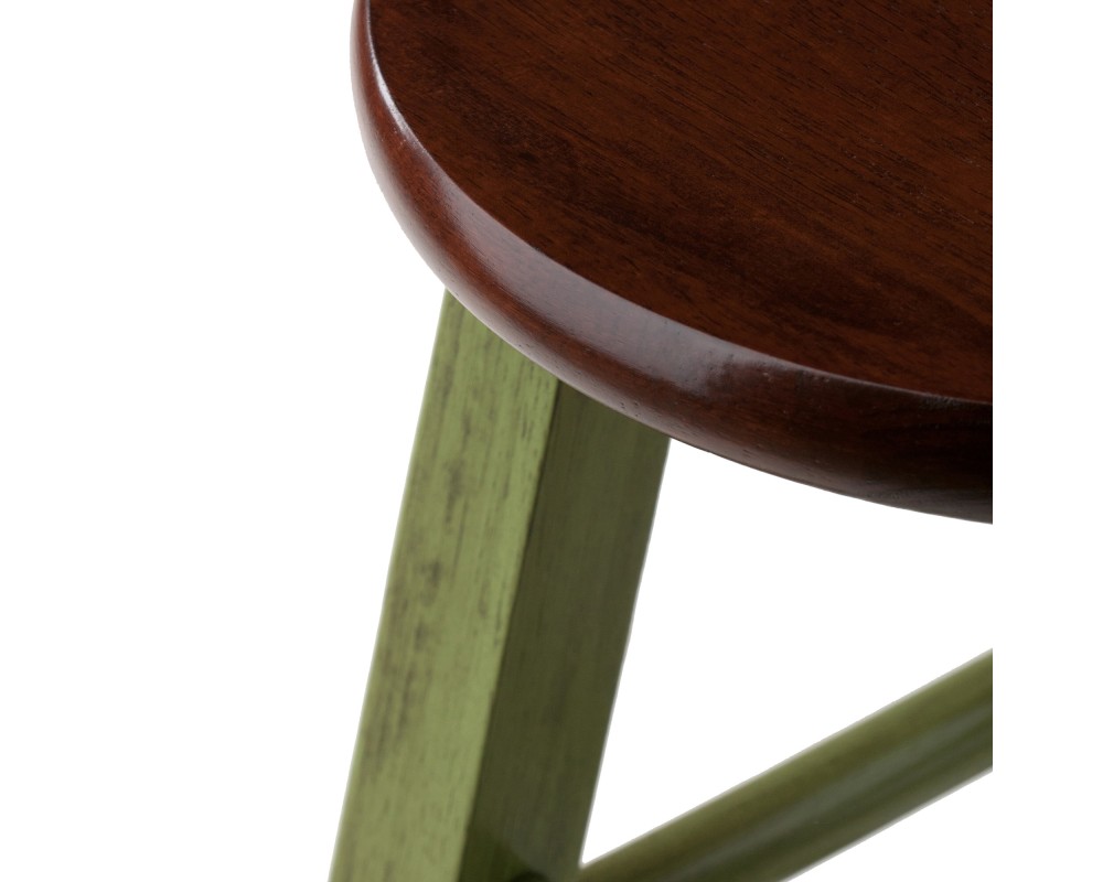 Ivy Round Counter Stool with Footrest, 24' High, Rustic Green and Walnut