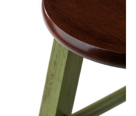 Ivy Round Counter Stool with Footrest, 24' High, Rustic Green and Walnut