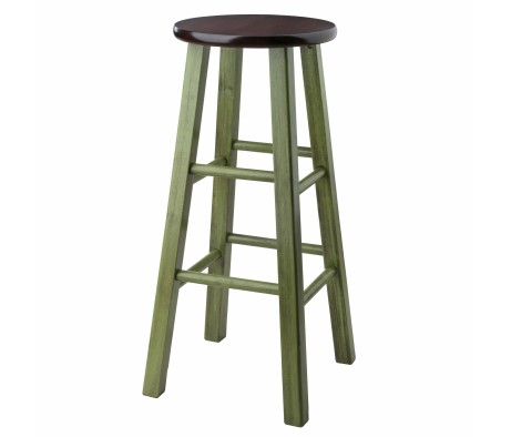 Ivy Round Bar Stool with Footrest, 29' High, Rustic Green and Walnut