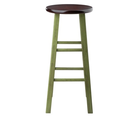 Ivy Round Bar Stool with Footrest, 29' High, Rustic Green and Walnut
