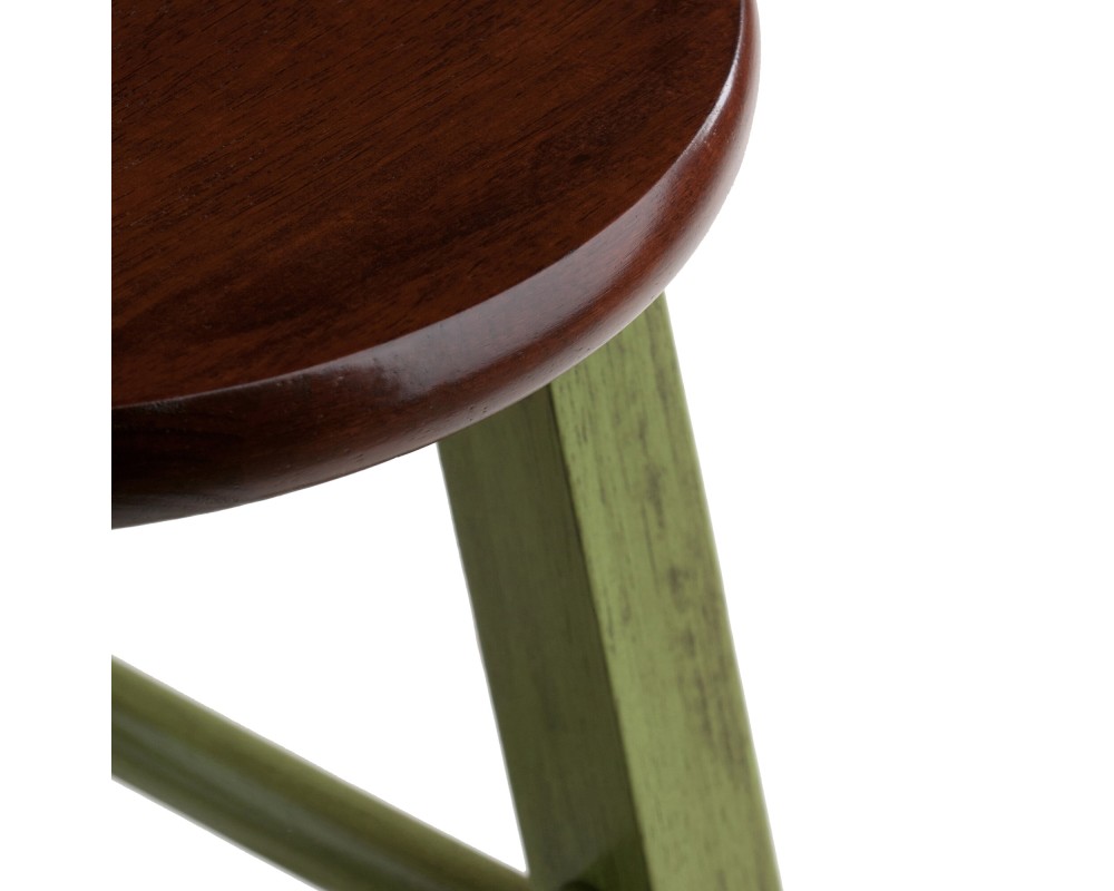 Ivy Round Bar Stool with Footrest, 29' High, Rustic Green and Walnut