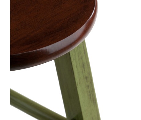 Ivy Round Bar Stool with Footrest, 29' High, Rustic Green and Walnut