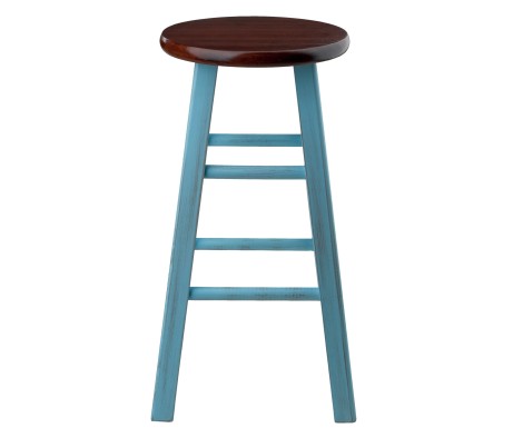 Ivy Round Counter Stool with Footrest, 24' High, Rustic Light Blue and Walnut
