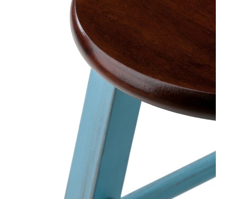 Ivy Round Counter Stool with Footrest, 24' High, Rustic Light Blue and Walnut