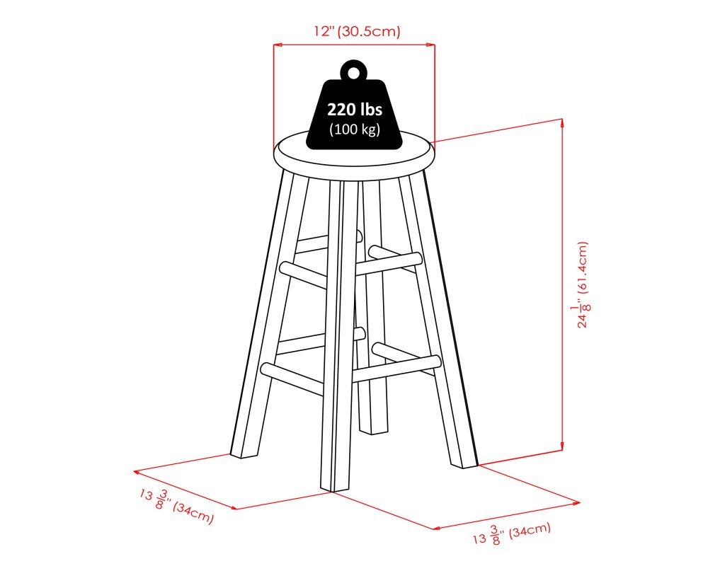 Ivy Round Counter Stool with Footrest, 24' High, Rustic Light Blue and Walnut