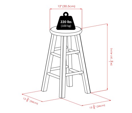 Ivy Round Counter Stool with Footrest, 24' High, Rustic Light Blue and Walnut