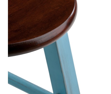 Ivy Round Bar Stool with Footrest, 29' High, Rustic Light Blue and Walnut