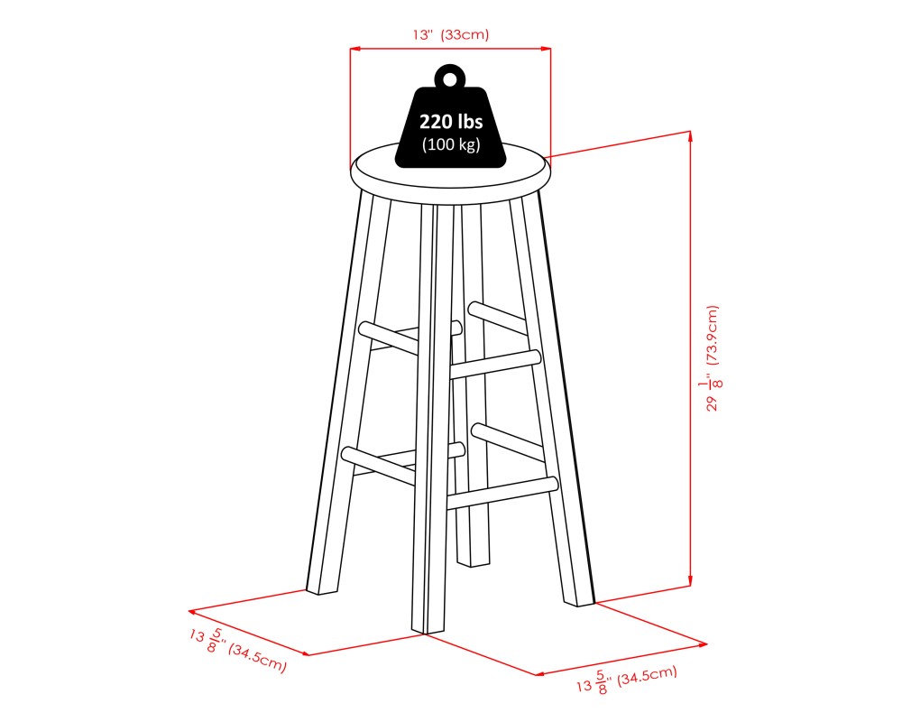 Ivy Round Bar Stool with Footrest, 29' High, Rustic Light Blue and Walnut