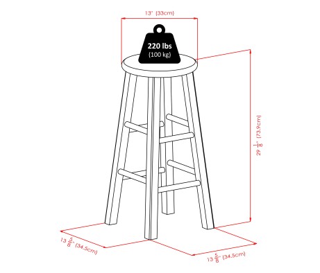 Ivy Round Bar Stool with Footrest, 29' High, Rustic Light Blue and Walnut