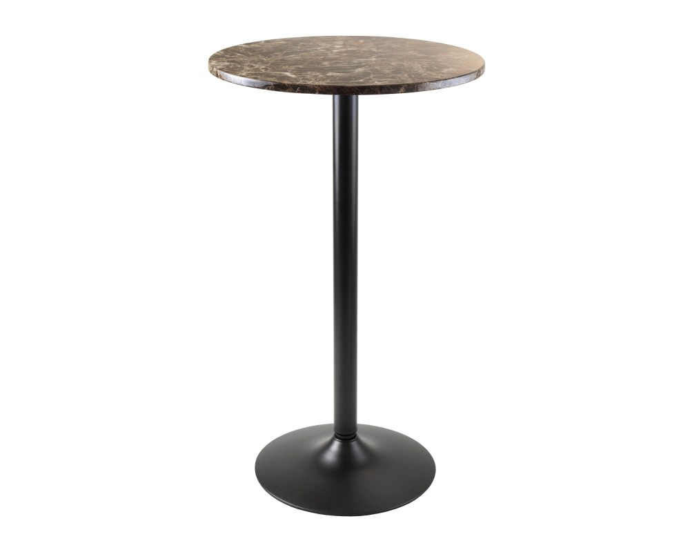 Cora Round High Table, 40 High, Faux Marble and Black