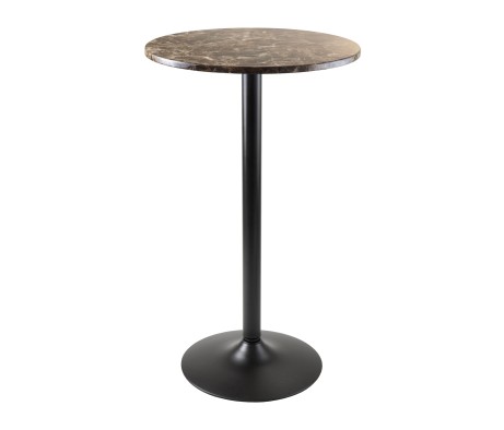 Cora Round High Table, 40 High, Faux Marble and Black