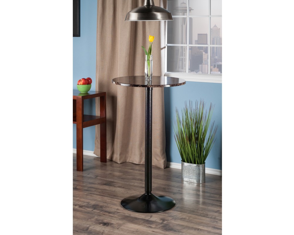 Cora Round High Table, 40 High, Faux Marble and Black