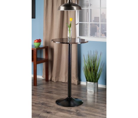 Cora Round High Table, 40 High, Faux Marble and Black