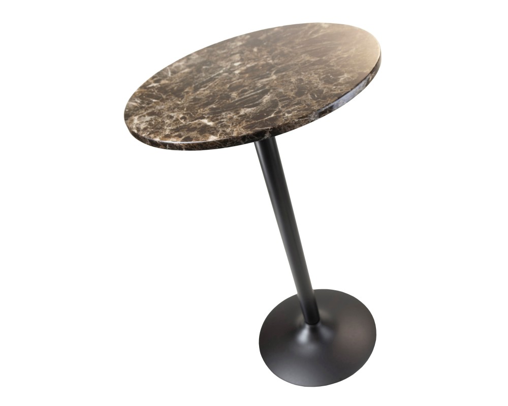 Cora Round High Table, 40 High, Faux Marble and Black