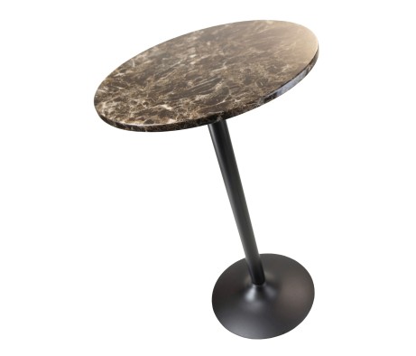 Cora Round High Table, 40 High, Faux Marble and Black