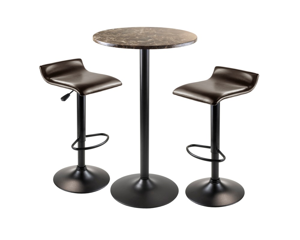 Cora Round High Table with 2 Adjustable Swivel Stools, 40 High, Espresso and Black