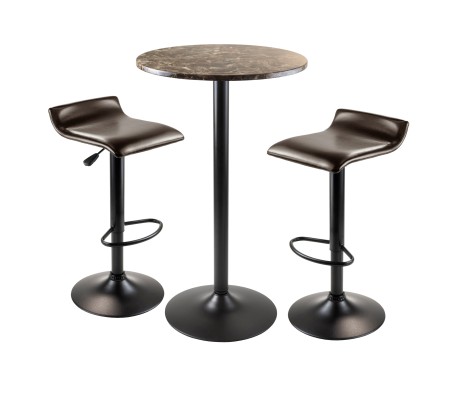 Cora Round High Table with 2 Adjustable Swivel Stools, 40 High, Espresso and Black