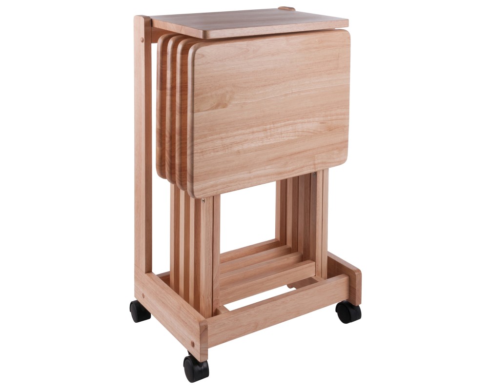 Brienda Snack Table Set with Storage Rack/Stand/ Serving Cart, 32' High, Natural