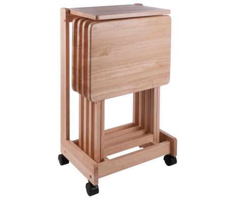 Brienda Snack Table Set with Storage Rack/Stand/ Serving Cart, 32' High, Natural